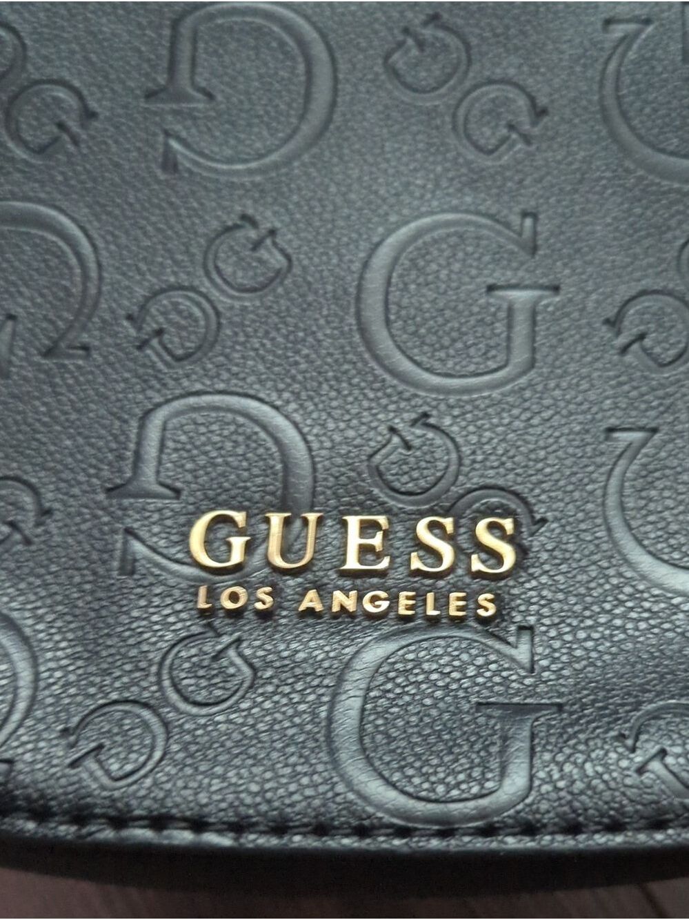 GUESS Black Embossed Logo Shoulder Bag with Gold Chain - Picture 12 of 12